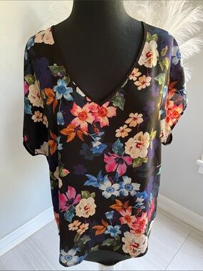 one clothing Black Top with Subtle Floral Trim